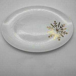Threshold Snowflakes Serving Plate Gold Oval Holiday Stoneware Tray Platter
